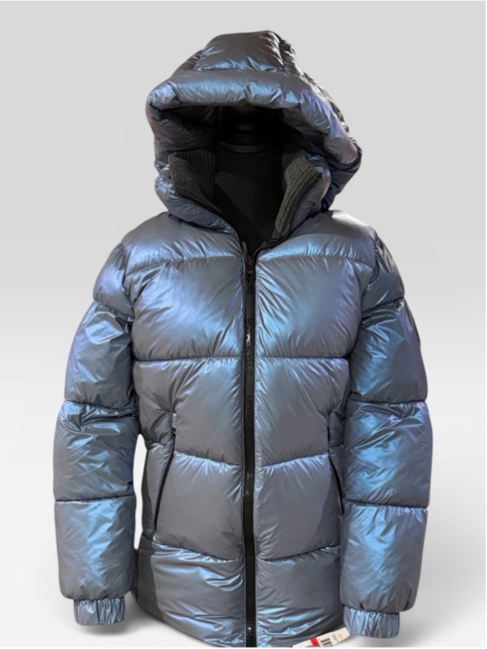 NWT Michael Kors Hooded Puffer Jacket XS Chambray Blue Quilted Full Zip